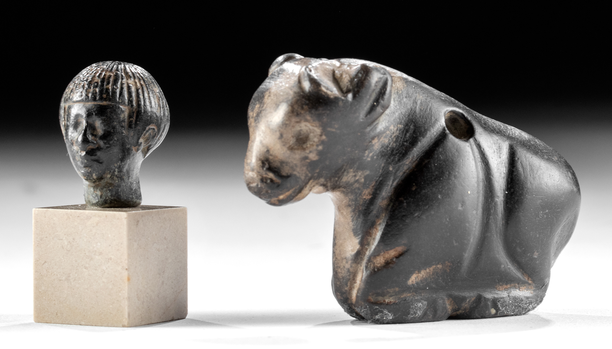 Ancient Mesopotamian Chlorite Amulet Bull Form- Lot 52a, Auction 6/22/2022  – Artemis Gallery