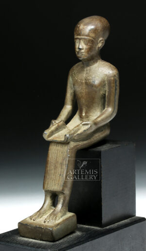 Lot 329a, Auction 3/19/2026: Egyptian Revival Seated Bronze Imhotep Holding Scroll