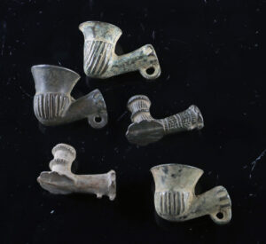 Lot 90, Auction 3/19/2026: Five 16th C. Ottoman Brass Pipe Bowls