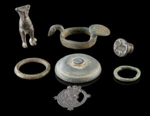 Lot 77c, Auction 3/19/2026: Ancient Persian & Kushan Bronze Fittings & Stone Lid