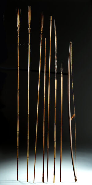 Lot 302b, Auction 3/19/2026: Papua New Guinea Bamboo Arrows, Bow, & Fishing Spears