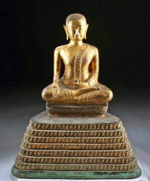 Lot 3, Auction 3/19/2026: Rare 19th C. Thai Gilt Brass Statue of Monk Phra Malai