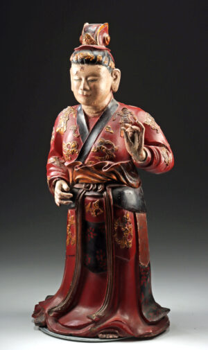 16th C. Chinese Ming Gilt & Lacquer Wood Taoist Figure
