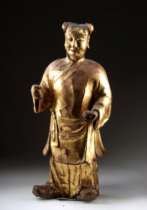Lot 16a, Auction 3/19/2026: Chinese Qing Gilt Lacquer Papier Mache Temple Figure