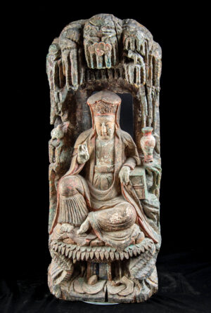Huge 19th C. Chinese Wood Nanhai Guanyin in Grotto