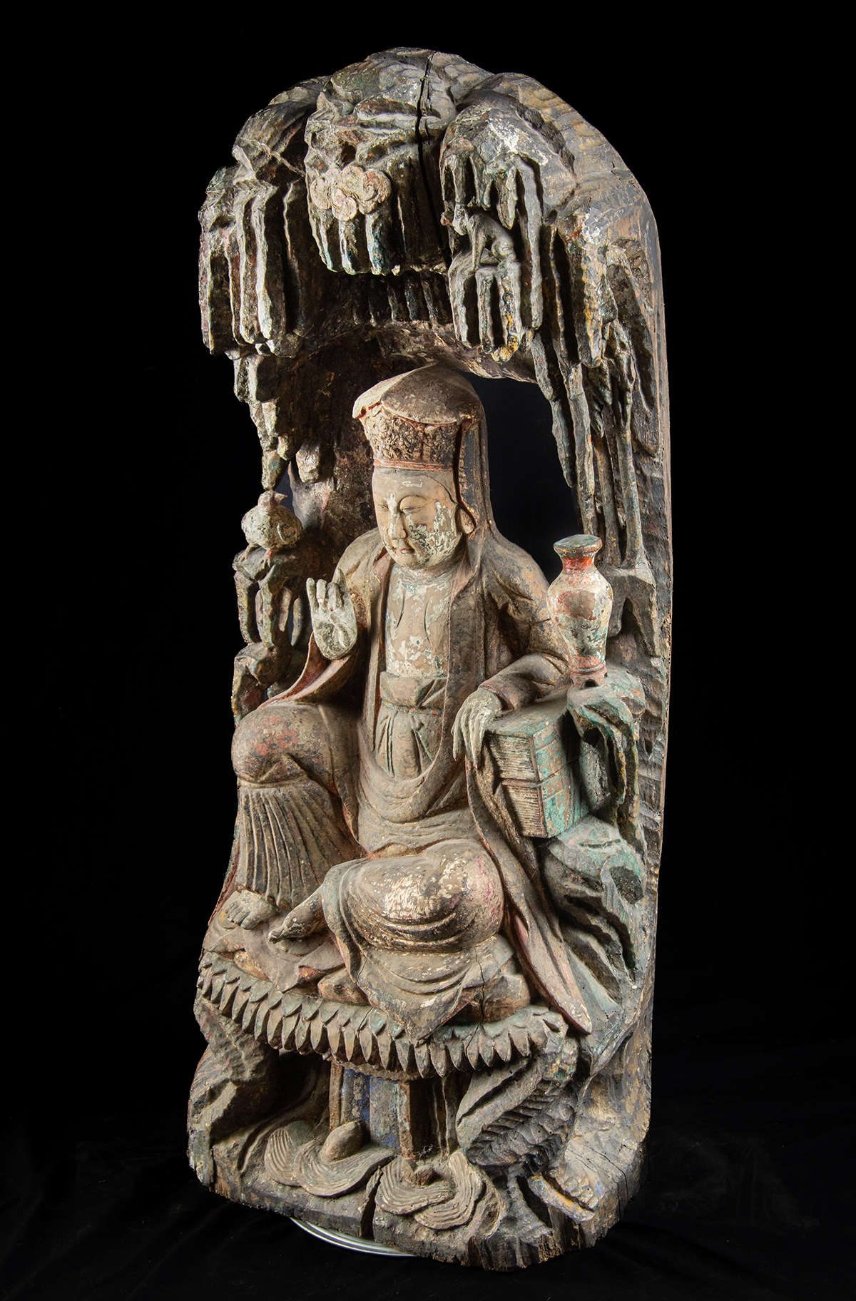 Huge 19th C. Chinese Wood Nanhai Guanyin in Grotto - Image 3