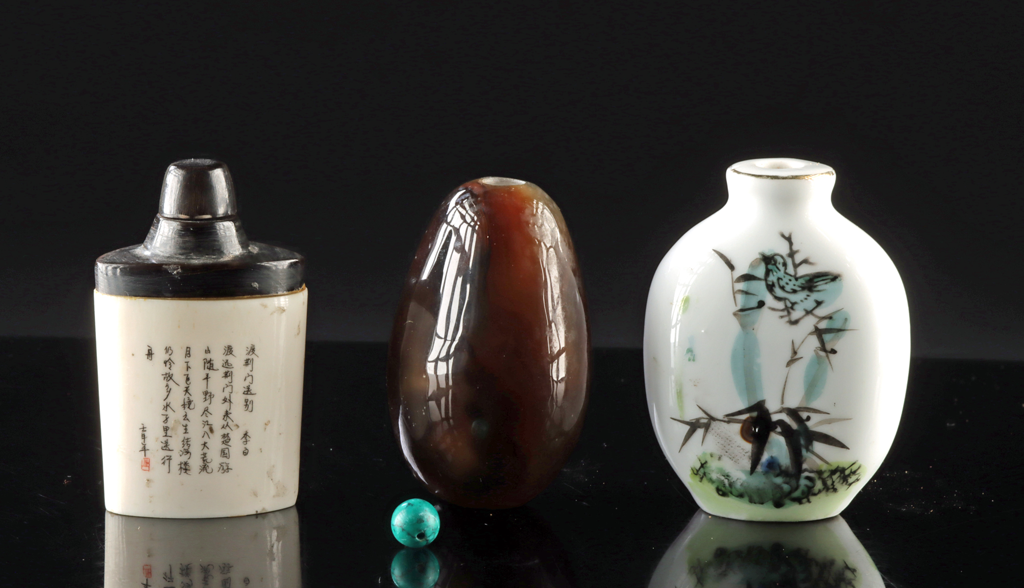 Lot 50, Auction 3/19/2026: Three Chinese Agate, Bone & Porcelain Snuff Jars - Image 3