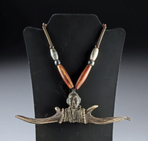 Lot 75a, Auction 3/19/2026: Naga Antler & Brass Trophy Head Pendant Necklace