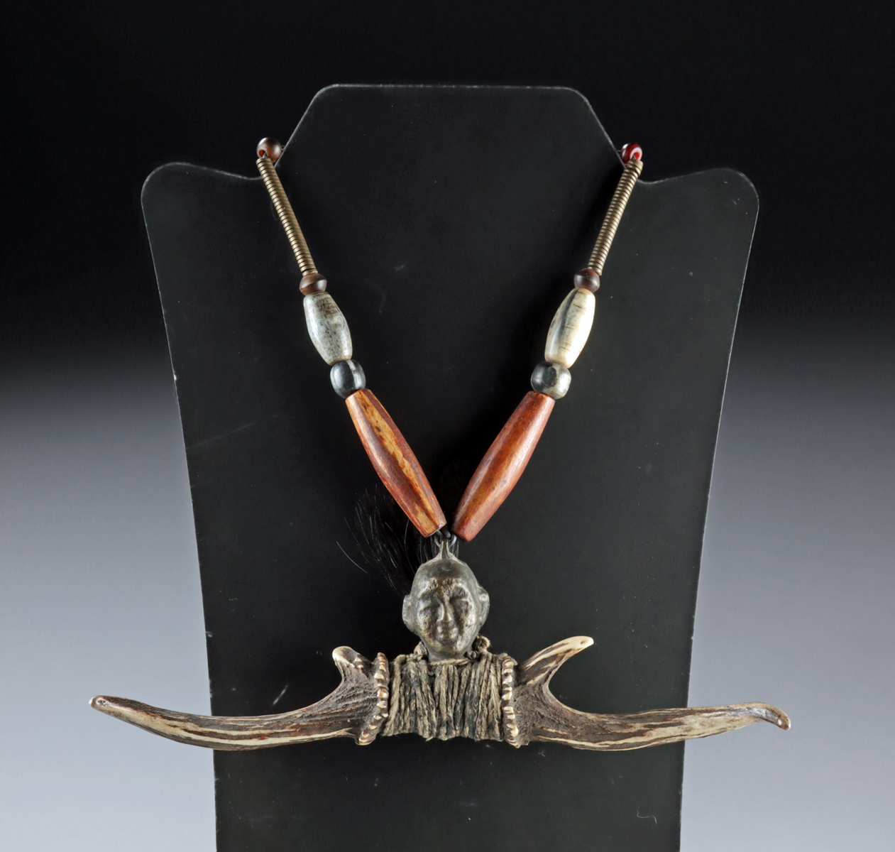 Lot 75a, Auction 3/19/2026: Naga Antler & Brass Trophy Head Pendant Necklace