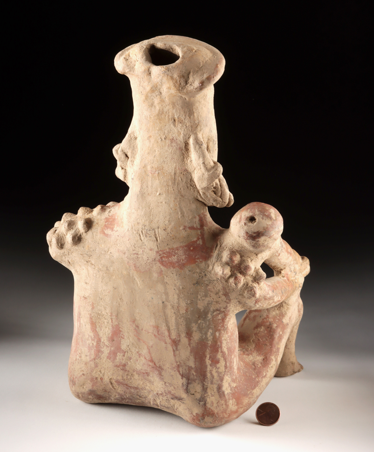 Lot 179, Auction 3/19/2026: Large Jalisco Pottery Seated Male Figure w/ Club - Image 3