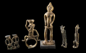 Lot 299a, Auction 3/19/2026: Lot of 5 Senufo and Dogon Brass Miniature Figures