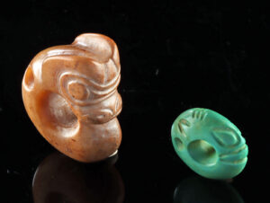 Lot 57, Auction 3/19/2026: Chinese Stone Pig Dragon & Carved Bead Pendant