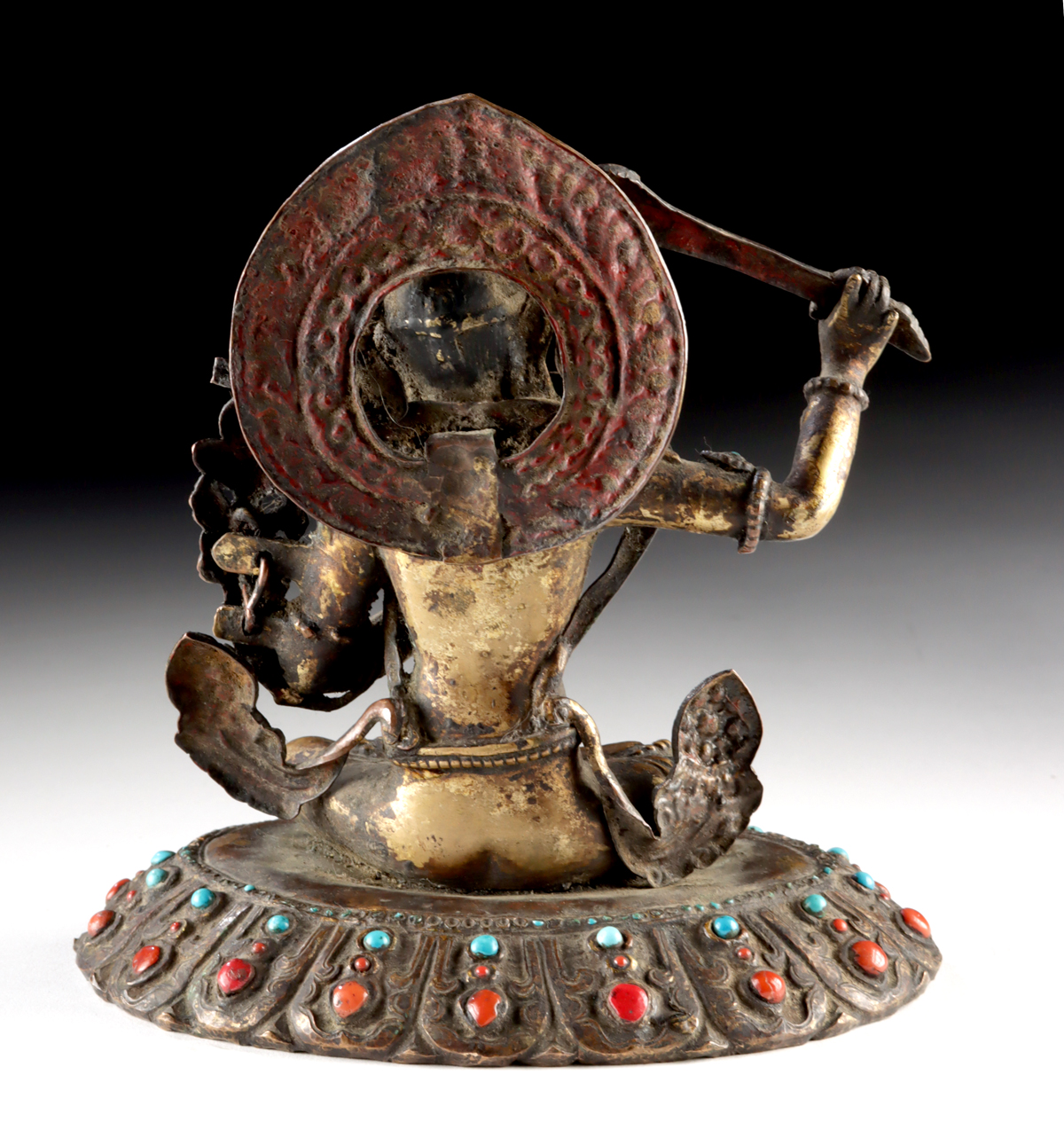 Lot 58, Auction 3/19/2026: 19th C. Tibetan Brass Seated Manjushri w/ Stones - Image 3