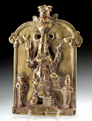 18th C. Indian Brass Devotional Plaque of Virabhadra