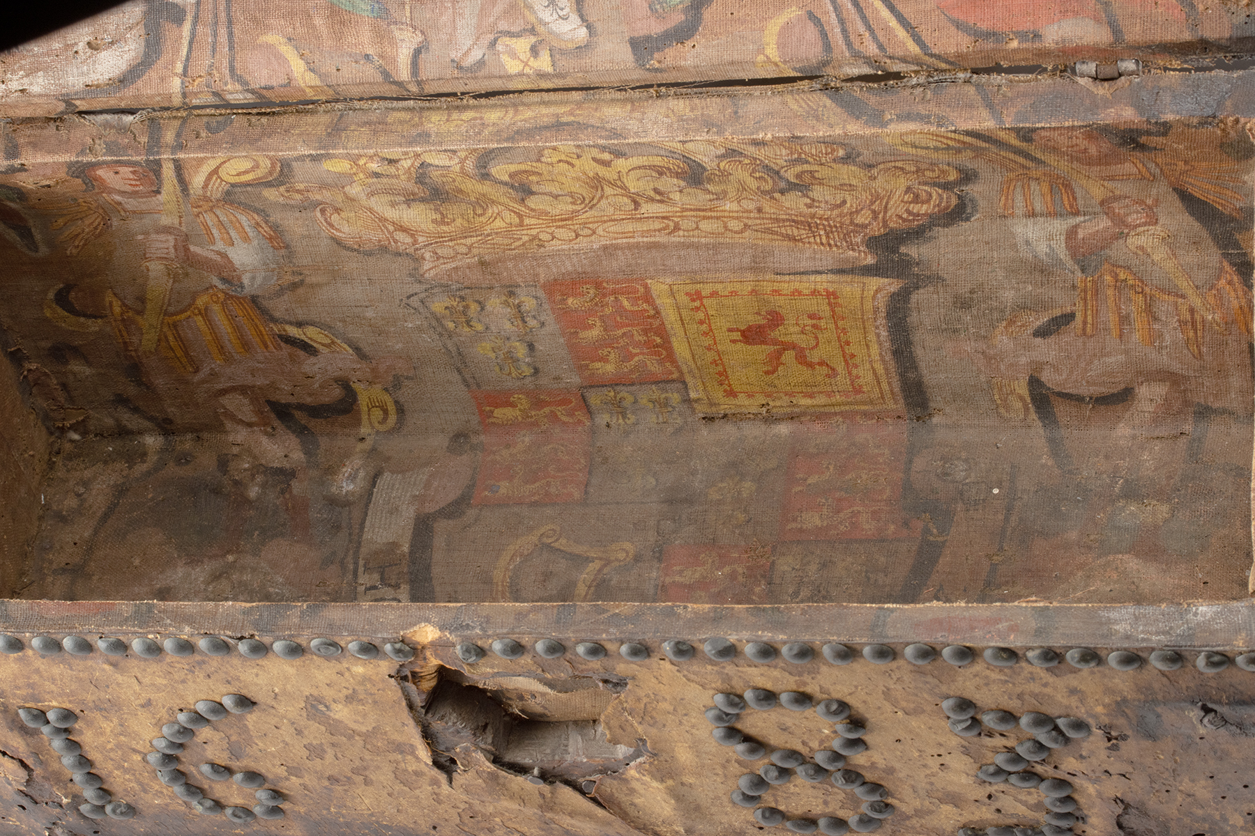 Lot 334, Auction 3/19/2026: Rare 17th C. European Hide & Painted Heraldic Chest - Image 4