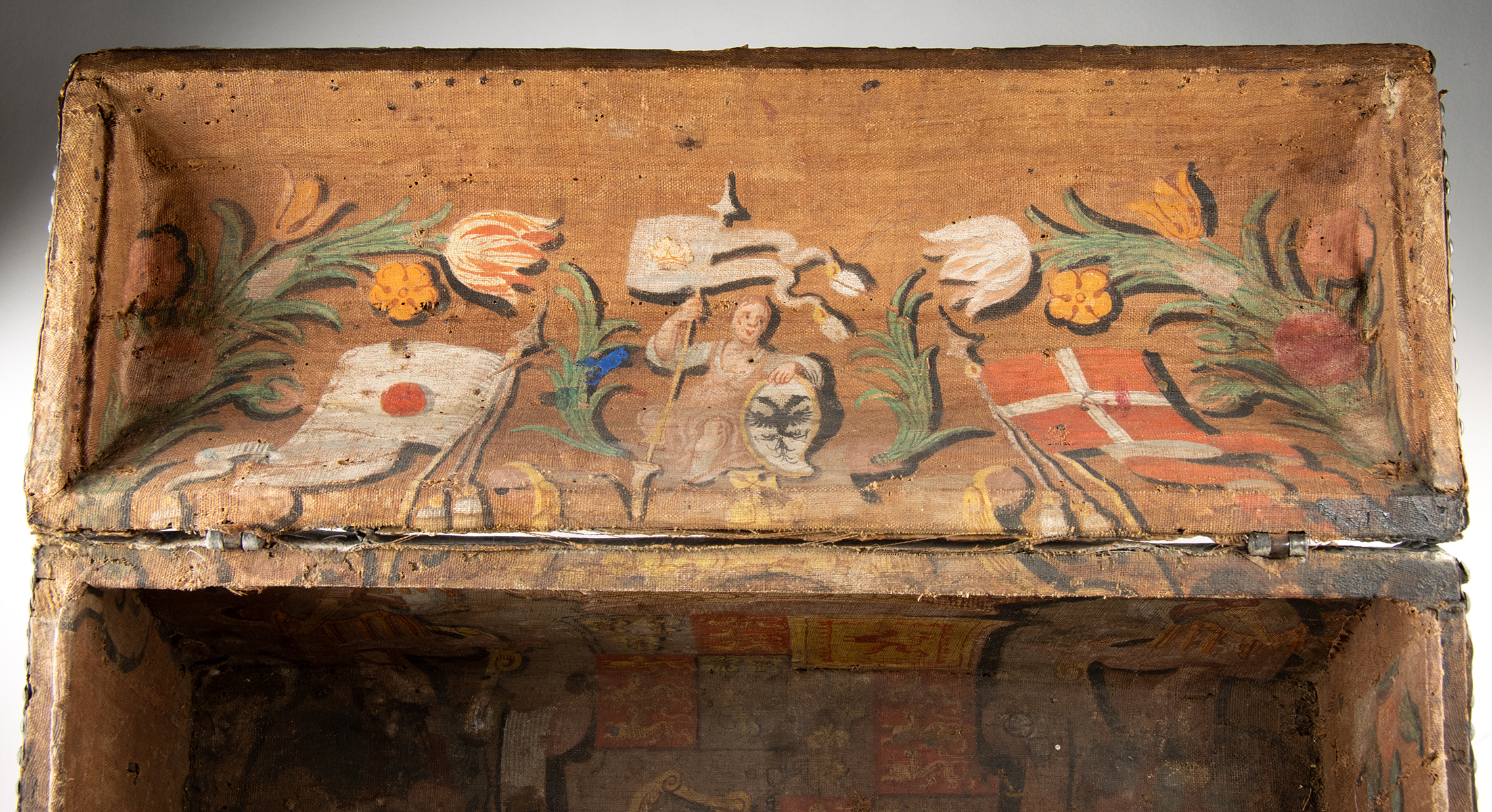 Lot 334, Auction 3/19/2026: Rare 17th C. European Hide & Painted Heraldic Chest - Image 8