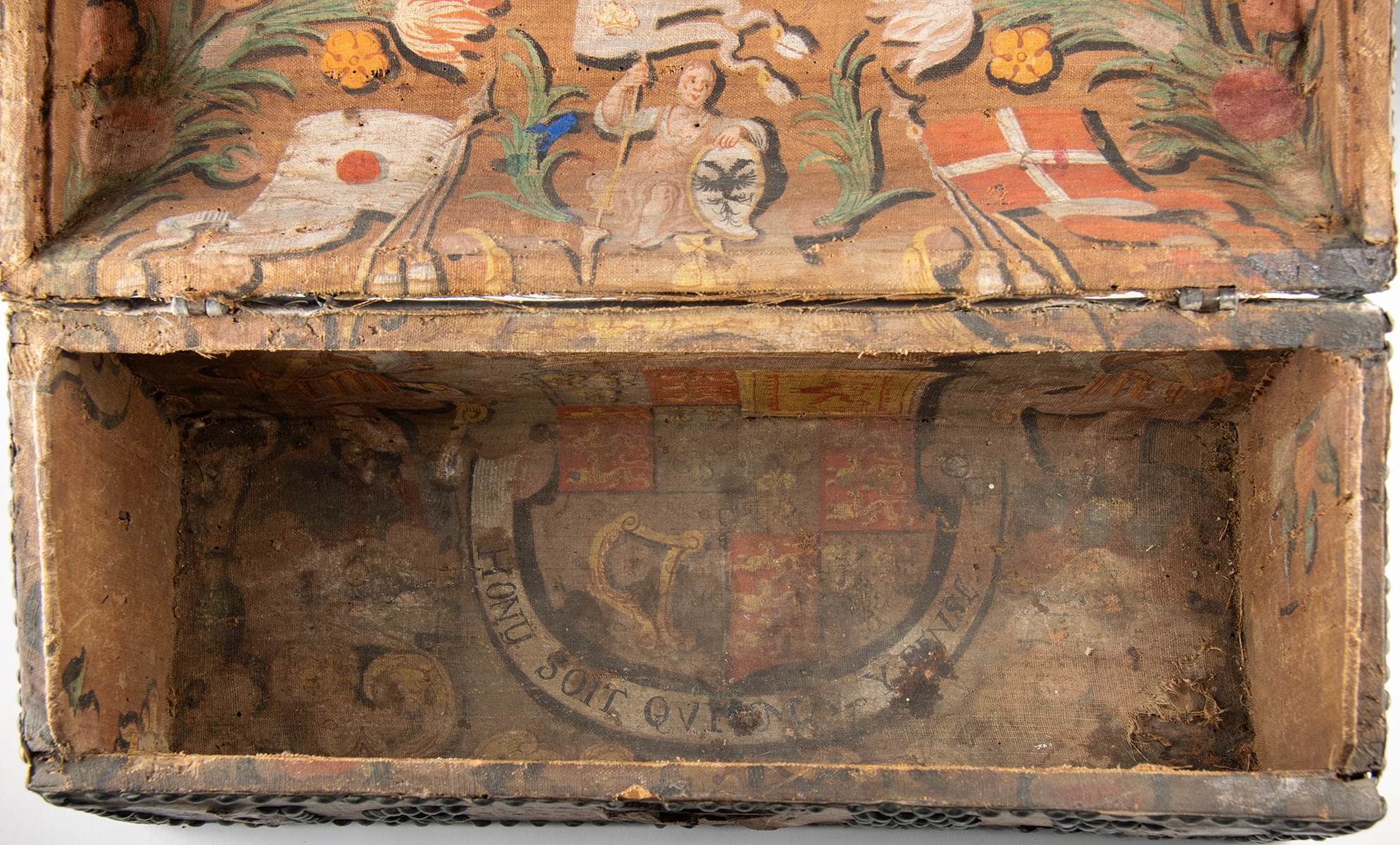 Lot 334, Auction 3/19/2026: Rare 17th C. European Hide & Painted Heraldic Chest - Image 9