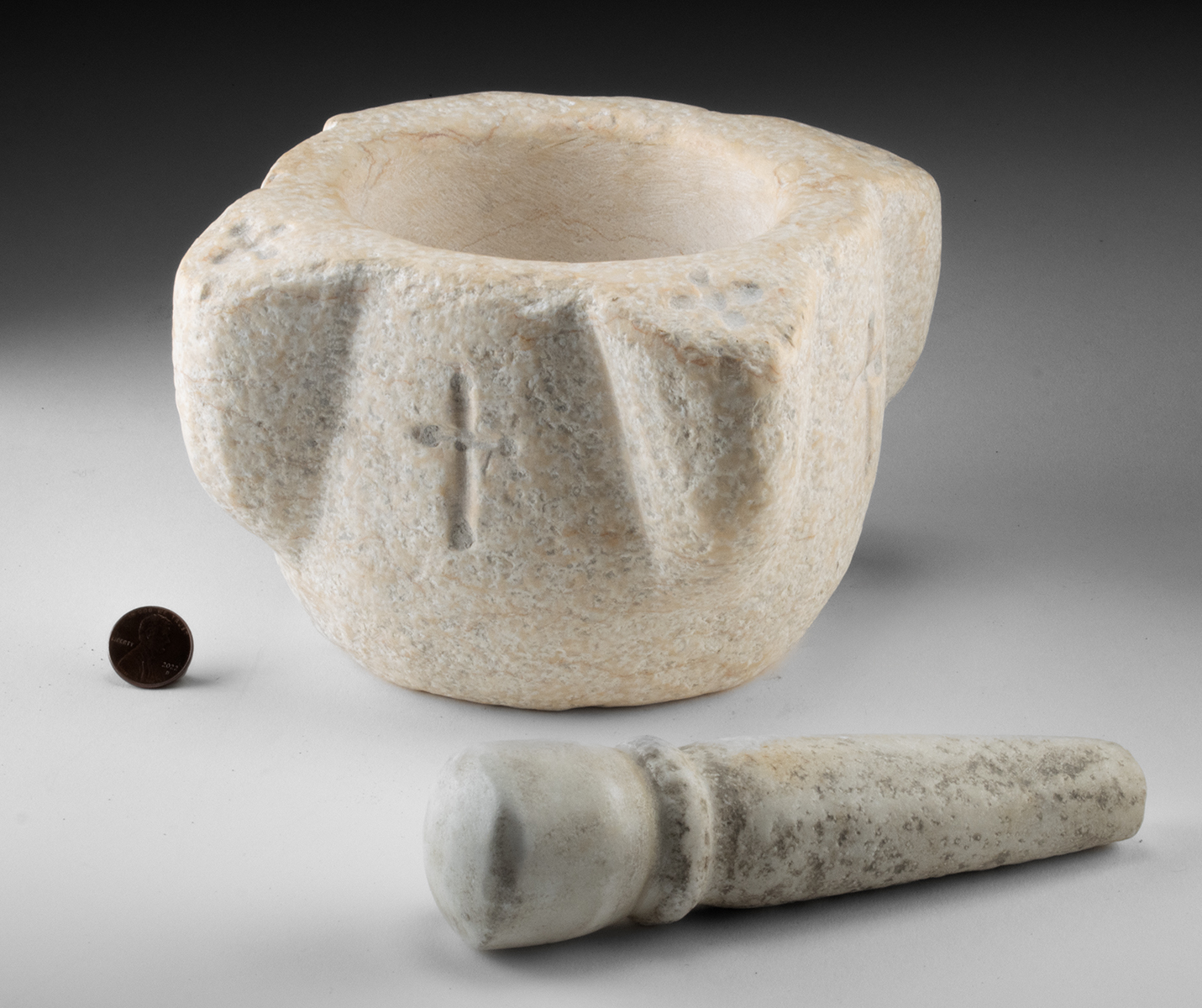 Lot 335, Auction 3/19/2026: 17th C. Spanish Marble Mortar and Pestle with Crosses - Image 3
