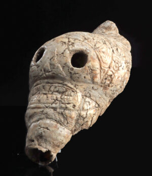 Lot 148, Auction 3/19/2026: Rare Taino Shell, Carved Skull Face Effigy
