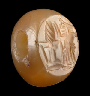 Lot 83, Auction 3/19/2026: Sasanian Agate Seal Bead Depicting Altar Scene
