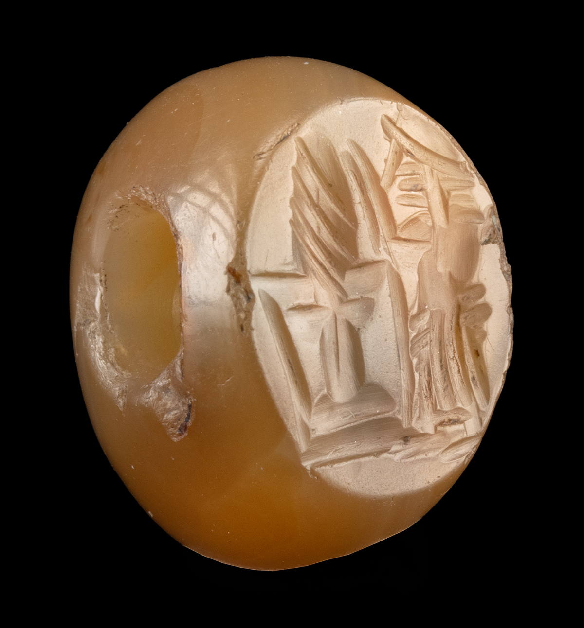 Lot 83, Auction 3/19/2026: Sasanian Agate Seal Bead Depicting Altar Scene