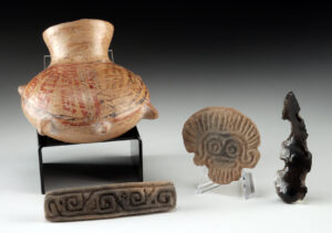 Lot 165, Auction 3/19/2026: Mesoamerican Pottery Turtle Vessel, Stamps, & Obsidian