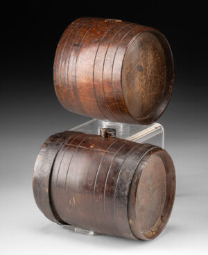 Lot 341, Auction 3/19/2026: Two European 18th C. Wooden Costrel Travel Canteens