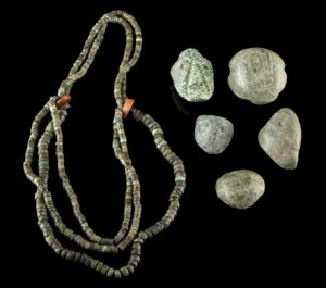 Lot 155, Auction 3/19/2026: Mezcala Guerrero Greenstone Bead Necklace & 5 Pendants