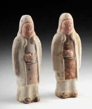 Lot 28, Auction 3/19/2026: Pair of Han Dynasty Painted Pottery Tomb Attendants