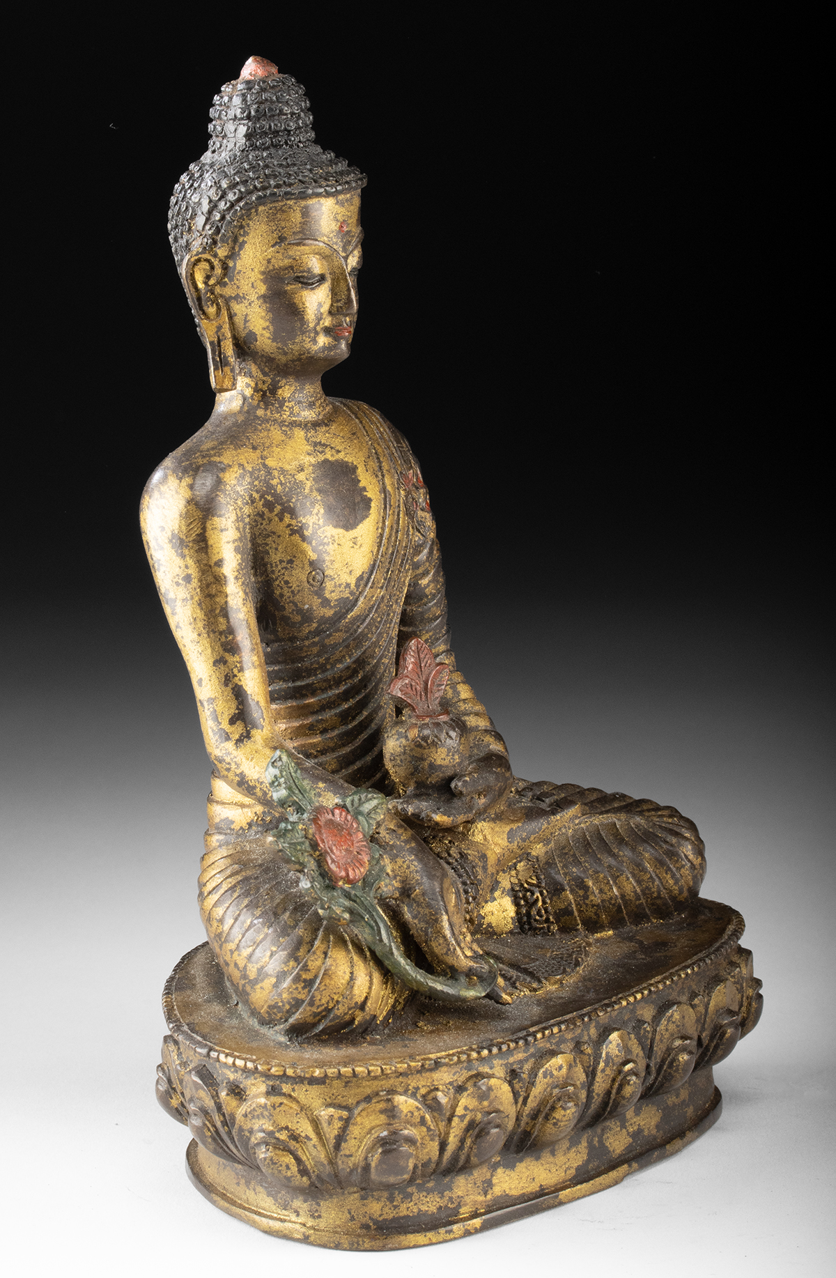 Lot 67, Auction 3/19/2026: Tibetan Brass Medicine Buddha, Holding Healing Plant - Image 3