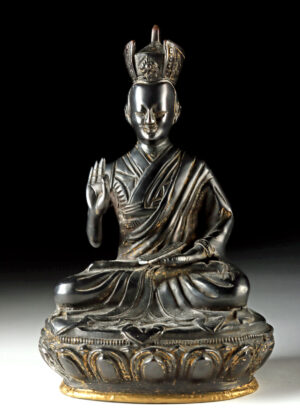 Lot 69, Auction 3/19/2026: Tibetan Lacquered Brass Lama - Vitarka Mudra