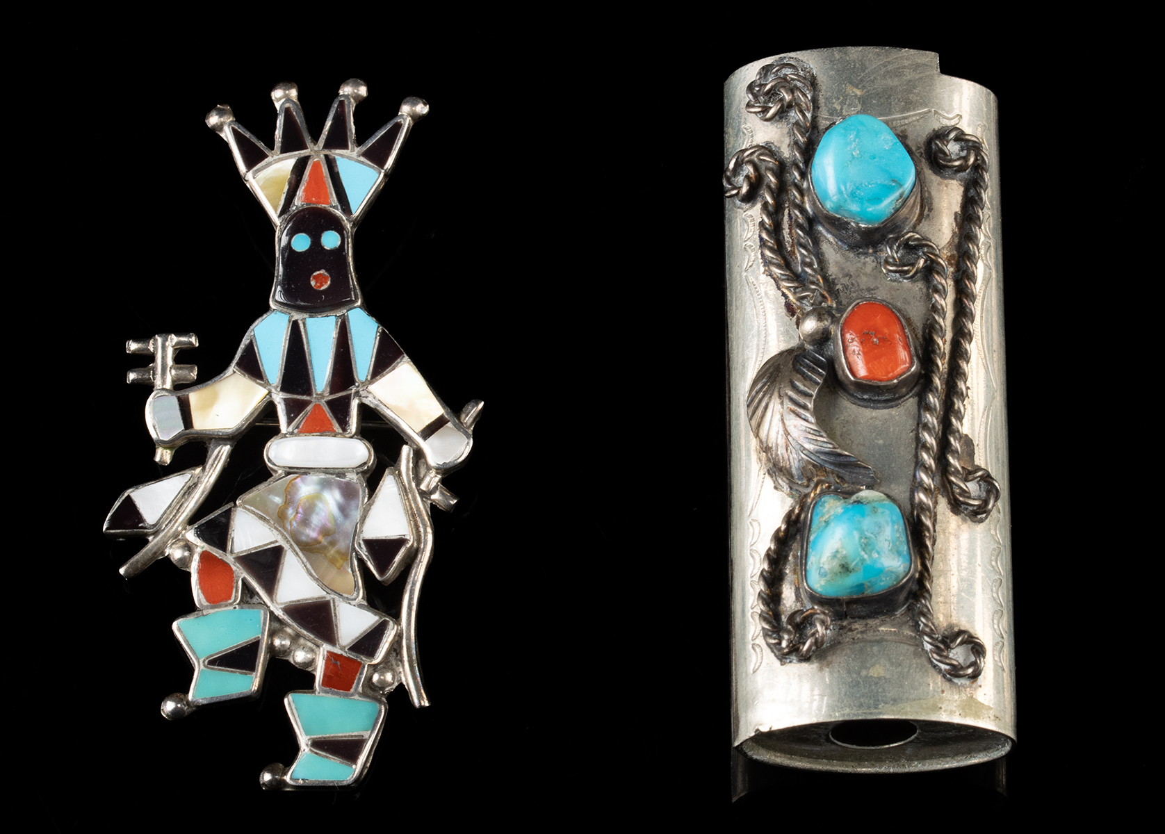 Lot 327, Auction 3/19/2026: Silver Kachina Brooch by L. Laiwakete & Lighter Sleeve