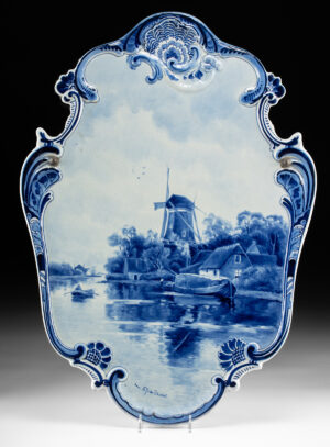 Lot 343, Auction 3/19/2026: Delftware Plaque Windmill Scene, 1912 Datecode Mark!