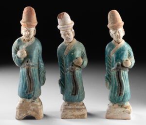Lot 34, Auction 3/19/2026: Three Chinese Ming Glazed Pottery Tomb Attendants