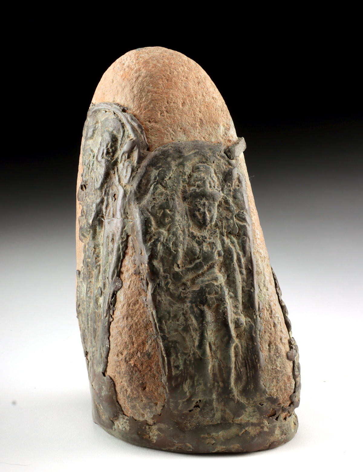 Lot 75, Auction 3/19/2026: Rare Indian Stone Overlaid with Brass Deity Panels