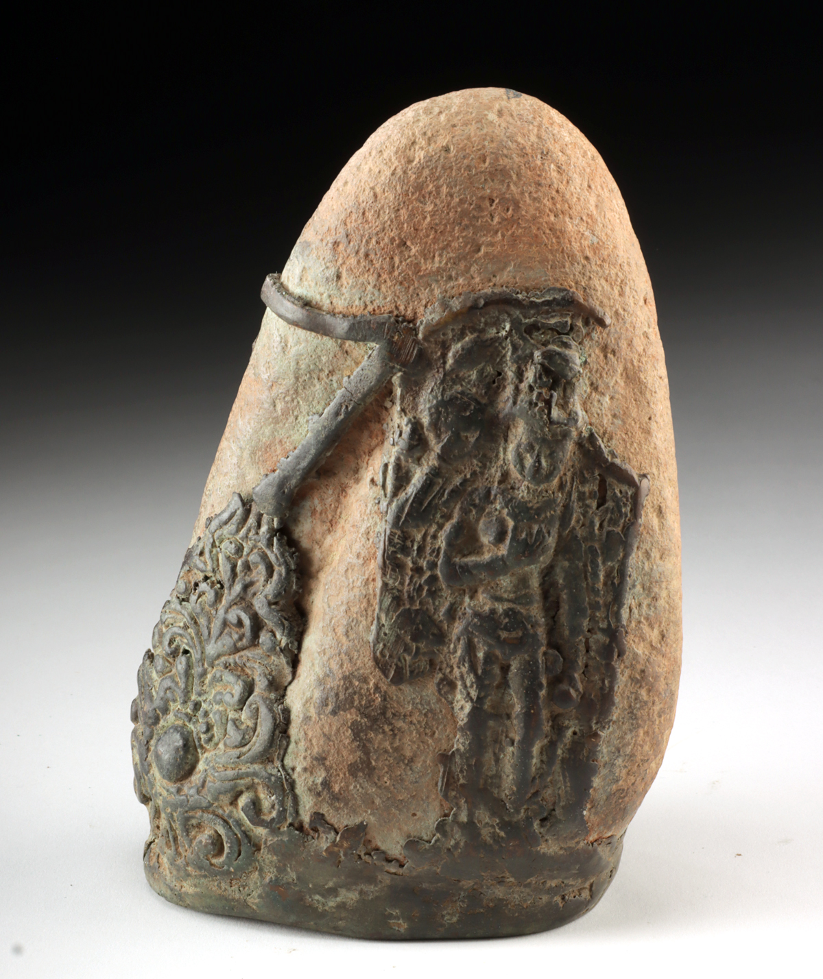 Lot 75, Auction 3/19/2026: Rare Indian Stone Overlaid with Brass Deity Panels - Image 3