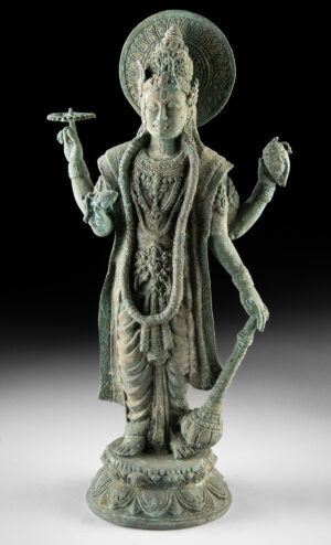 Lot 4, Auction 3/19/2026: Indonesian Rustic Brass Standing Vishnu Statue
