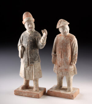 Lot 33, Auction 3/19/2026: Two Chinese Ming Dynasty Pottery Attendant Figures