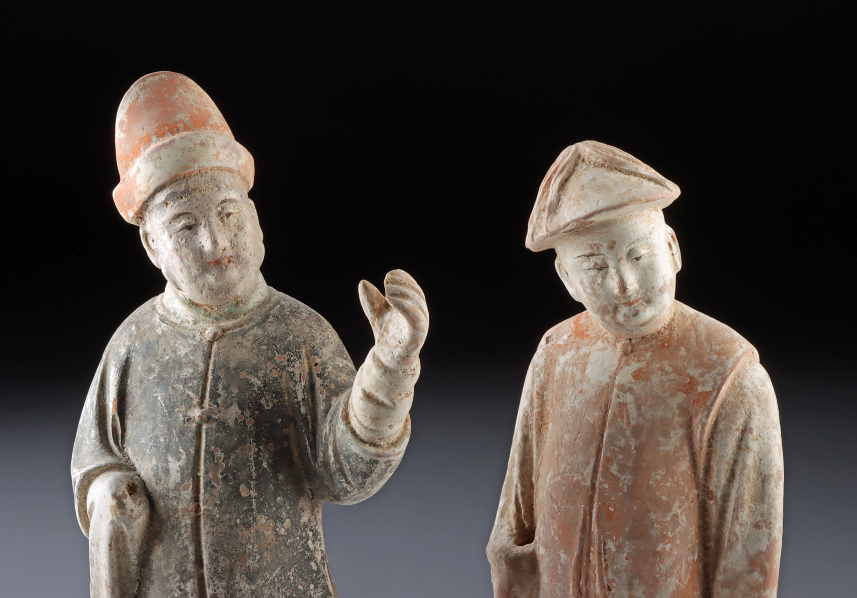 Lot 33, Auction 3/19/2026: Two Chinese Ming Dynasty Pottery Attendant Figures - Image 3