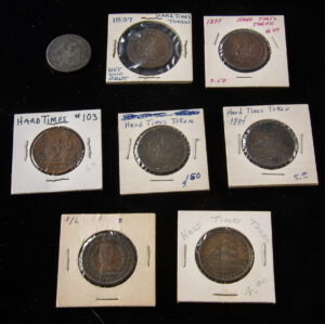 Lot 318a, Auction 3/19/2026: 1830s American Copper Hard Times Tokens & Half Penny