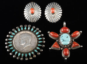 Lot 271, Auction 3/19/2026: 4 Tibetan & Navajo Silver Jewelry - Turquoise & Coral