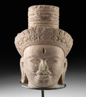 Lot 2, Auction 3/19/2026: Khmer Angkor Red Sandstone Head of Shiva