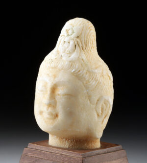 Lot 45, Auction 3/19/2026: Qing Marble Head of Guanyin (Bodhisattva of Mercy)
