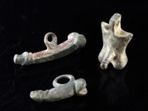 Lot 115a, Auction 3/19/2026: Pair of Roman Bronze and Lead Phallic Amulets