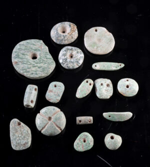 Lot 164, Auction 3/19/2026: Ancient Mesoamerican Jade & Greenstone Beads, 16 pcs