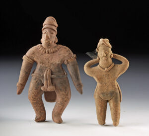 Lot 171, Auction 3/19/2026: Two Colima Pottery Standing Figures Wearing Loincloths