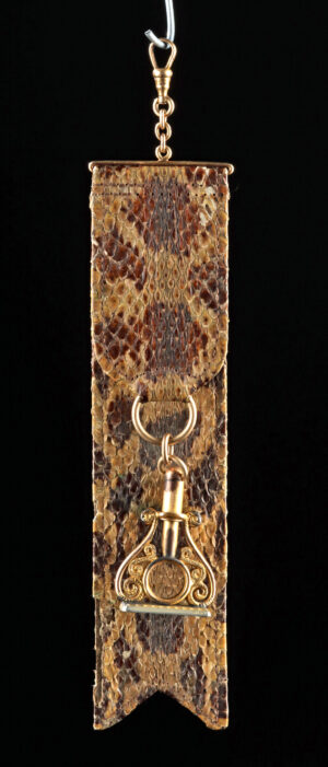 Lot 321, Auction 3/19/2026: 19th C. Gold Watch Fob on Rattlesnake Skin Strap