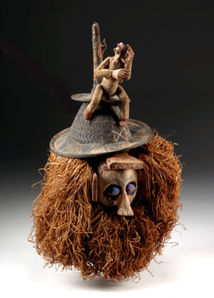 Lot 293, Auction 3/19/2026: Congolese Yaka Nkanda Dance Mask w/ Birth Figure