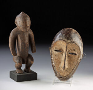 Lot 289, Auction 3/19/2026: African Lega Wood Bwami Mask & Lozi Wood Figure