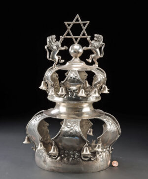 Jewish Silver Torah Crown - Lions of Judah, Magen David